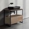 Console Sink Vanity With Matte Black Vessel Sink and Natural Brown Oak Drawer, 35